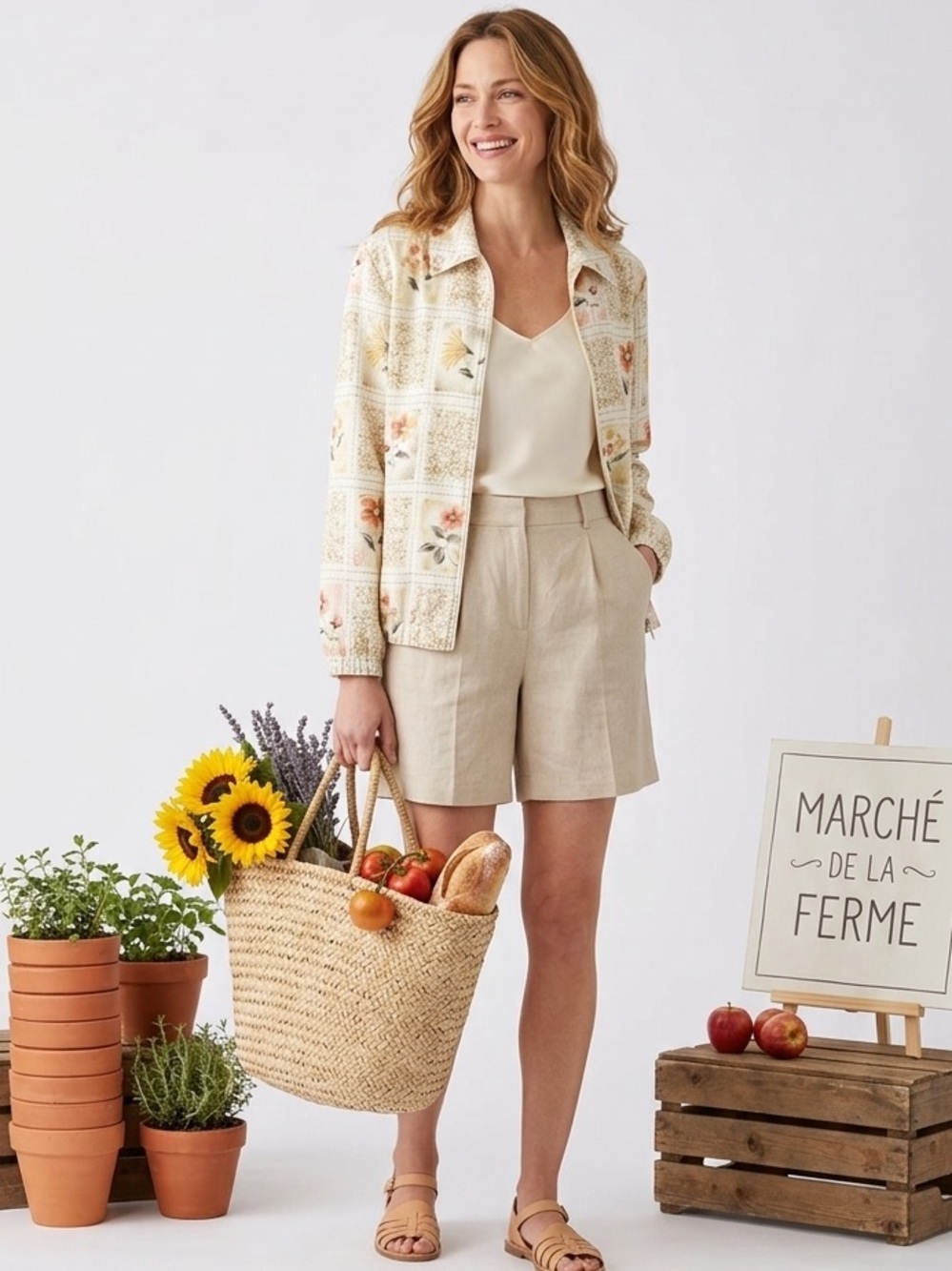 Alfred Dunner Cream Floral Print Jacket with Pink & Green Accents Size 10